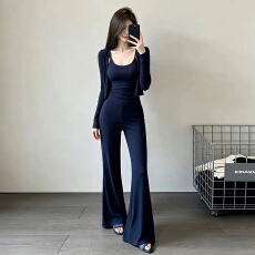 巨好看蓝色开衫吊带长裤三件套装女2026新爆款夏季韩系穿搭一整套