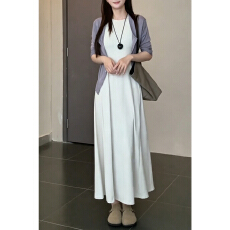 批发韩系巨好看开衫白色<b class='q'>连衣裙</b>子女秋季2026新款轻熟高知穿搭一整套