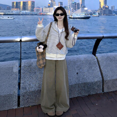 批发韩系秋季穿搭条纹开衫连帽卫衣外套女早秋季2026新款宽松长袖上衣