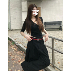 批发极简通勤松弛感穿搭早秋季新款洋气时髦V领修身上衣阔腿<b class='q'>裤</b>子套<b class='q'>装</b>