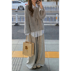 批发韩系秋冬季穿搭一整套2026新款针织毛衣叠穿衬衫女阔腿<b class='q'>裤</b><b class='q'>三件套</b><b class='q'>装</b>
