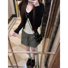批发早秋针织开衫小个子精致女装套装女秋季格子半裙韩系穿搭一整套装