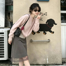 批发甜美风粉色针织开衫毛衣内搭背心裙子<b class='q'>套装</b>女秋冬韩系穿搭一整<b class='q'>套装</b>