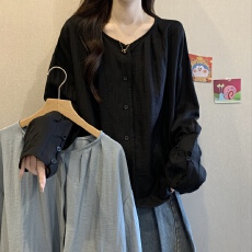 批发实拍大码女装秋季新款韩版设计感别致百搭长袖衬衫胖妹妹遮肚上衣