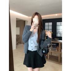 批发2025年秋冬女装V领毛衣开衫假两件套<b class='q'>胖</b><b class='q'>MM</b>纽扣针织衫上衣