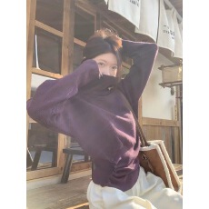 批发2025新款<b class='q'>韩版</b>慵懒感高领蝙蝠袖针织衫女秋季纯色独特别致收腰上衣