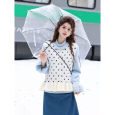 批发马甲女2025冬季长袖<b class='q'>荷叶边</b>波点针织衫<b class='q'>毛衣</b>上衣