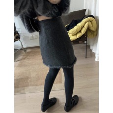 批发时尚毛边拼接毛呢高腰显瘦半裙防走光半身裙