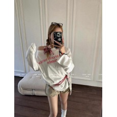 批发2026年春季新款韩版简约字母印花<b class='q'>防晒衫</b>宽松薄款斜肩长袖上衣女潮