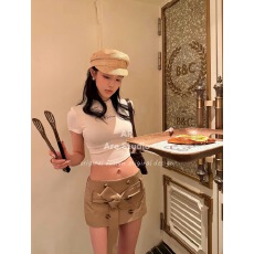 批发卡其色低腰半身裙女辣妹设计感防走光a字包臀<b class='q'>短裙</b>子