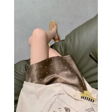 批发夏季新款棕色法式a字缎面半身裙女短裙半身裙