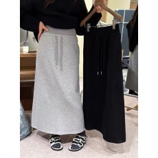 2026设计感开叉直筒休闲半身裙女松紧腰抽绳卫裙半身裙