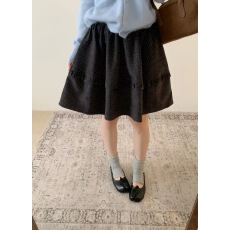 批发秋冬韩系波点木耳边磨毛半身裙女松紧腰蓬蓬短裙复古显瘦花苞短裙
