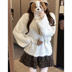 批发2026年秋季新款女装宽松落肩针织毛衣镂空钩花蝴蝶结