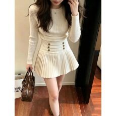 批发复古拿破仑毛呢百褶半身裙女秋冬高腰双排扣<b class='q'>显瘦</b>辣妹a字短裙