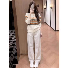 批发韩系穿搭复古撞色条纹毛衣<b class='q'>开衫</b>女秋冬宽松慵懒风软糯圆领针织外套
