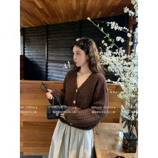 批发灯笼袖v领麻花毛衣外套短款外穿上衣女秋季新款宽松高腰针织<b class='q'>开衫</b>