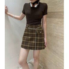 批发格子毛呢短裙女秋冬新款百搭<b class='q'>时尚</b>显瘦个性搭高腰a字半身裙