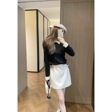 批发冬上小香风腰带毛边A字<b class='q'>短裙</b>自带安全裤半身裙