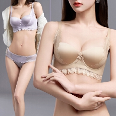 批发缎面拼接<b class='q'>蕾丝</b>透气手掌立体杯聚拢小胸显大内衣侧比提拉<b class='q'>文胸</b>套装女