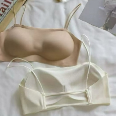 批发简约纯色超细肩带内衣性感镂空无扣抹胸一片式立体杯上托侧收<b class='q'>文胸</b>