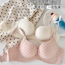 批发VV前扣聚拢后扣调节甜美波点内衣W型上托防下垂提拉双细肩带美背