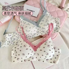 批发甜美碎花蕾丝花边拼接内衣女软支撑轻薄立体杯舒适上托聚拢防下垂