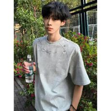 批发华棉刺绣/钉珠//后包领2026男款夏季美式重磅<b class='q'>正</b>肩短袖T