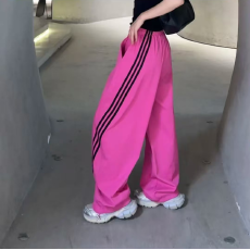 批发2026夏新款卫裤女斜侧三条筋拼接宽松垂感<b class='q'>休闲裤</b>女