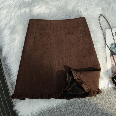 批发实拍焦糖花边灯芯绒半身裙女秋冬韩系百搭高腰显瘦美拉德a字短裙