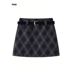 批发辣妹格纹毛呢半身裙女2025新款秋冬季小个子高腰显瘦a字包臀短裙