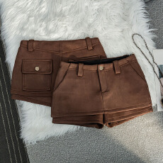 批发实拍复古咖色半身裙裤女新款a字包臀裙子巨好看麂皮绒美拉德<b class='q'>短</b>裙