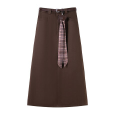 批发实拍高腰显瘦简约咖色加绒半身裙女<b class='q'>秋</b>冬气质休闲后开叉a字包臀裙