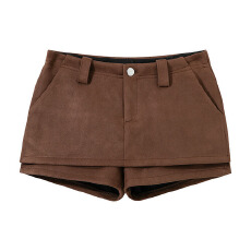 批发实拍复古秋冬咖色半身裙裙裤低腰小个子显瘦好看麂皮绒美拉德短裙