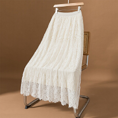 批发实拍大码女装秋冬新款韩系高级仙女气质蕾丝镂空勾花两面穿半身裙