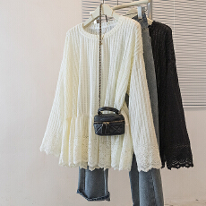 批发实拍大码女装冬新款韩系独特时尚别致气质百搭蕾丝花边衬衫上衣