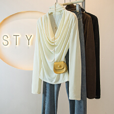 批发实拍大码女装<b class='q'>秋</b>冬季新款韩版优雅慵懒质假两件荡领设计感百搭气质