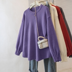 批发实拍大码女装秋<b class='q'>冬</b>季新款慵懒风设计感袖口圆领宽松型百搭针织衫