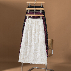 批发实拍大码秋冬款女装新款韩闪闪亮片设计松紧高级高腰宽松半身裙