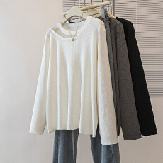 批发实拍大码女装新款<b class='q'>冬</b>韩系挂脖镂空高级v领设计内搭毛衣针织衫上衣