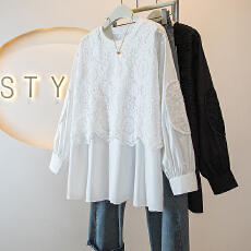 批发实拍<b class='q'>大码</b>女装冬季新款韩版高级感潮流蕾丝拼接设计感显瘦修身上衣