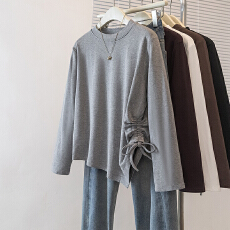 批发实拍实价大码女装冬季新款韩版胖MM高级潮流设计斜抽绳瘦修身上衣