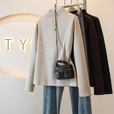 批发实拍大码女装冬季新款韩版高级潮流下摆宝宝绒设计感显瘦修身上衣