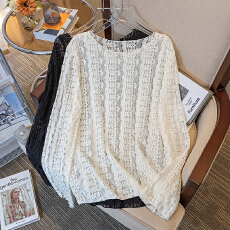 批发实拍大码女装春季新款法式漂亮高级感超仙长袖设计花边蕾丝衫上衣