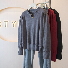 批发实拍大码女装新款韩版高级感潮流钉珠设计感显瘦修身针织上衣