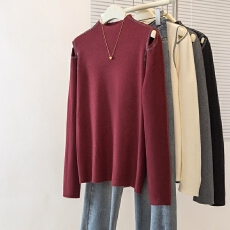 批发实拍大码女装新款韩系高级感韩版半高领设计感<b class='q'>镂空</b>肩膀针织<b class='q'>衫</b>上衣