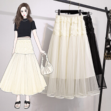 批发实拍大码女装春季新款高级感淑女设计感重工小花中长款半身裙