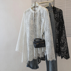 批发实拍大码女装新款韩版钩花镂空磨毛蕾丝针织高级感宽松穿内搭上衣