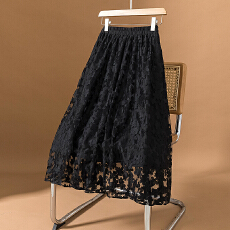 批发实拍大码女装新款韩版刺绣网纱裙立体设计剪花烧裙胯显瘦花半身