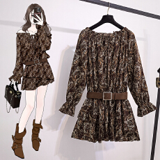 批发实拍大码女装新款韩版高级感复古洋气碎花腰带蓬蓬裙衬裙连衣裙